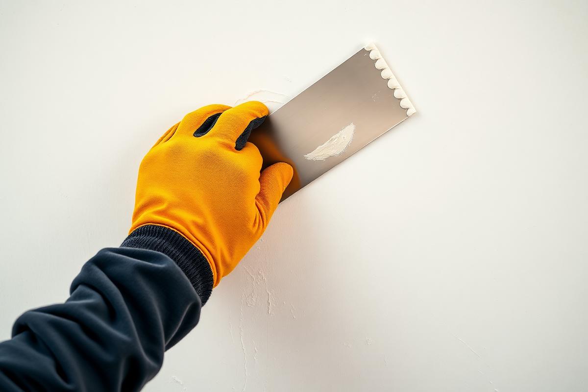 Wide finishing knife pulling a smooth skim coat across a wall to build a higher level of finish